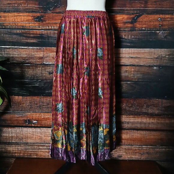 Pykettes Vintage Midi Skirt L Pleated Floral Satin - Picture 5 of 9